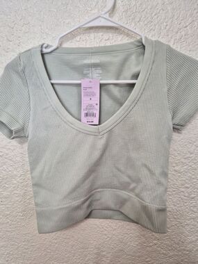 wild fable Ribbed V-Neck Crop Top - Sage Green